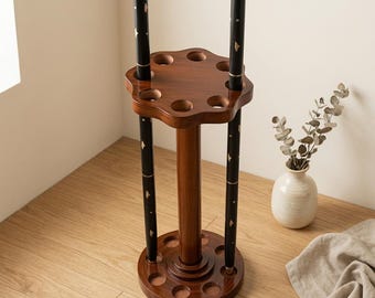 Exotic Wood Walking Stick Stand | 8 Slot Cane Holder | 22 Inch Tall Traditional Rack
