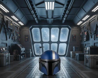 Mandaloriański niebieski hełm | Zbroja cosplay Star Warrior | Hełm w stylu Jango | Rekwizyt kostiumowy science fiction | Kolekcjonerski hełm dla dorosłych