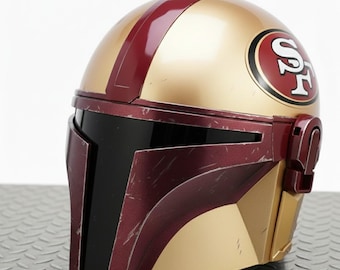 Mandalorian Football Helmet – Custom Star Wars Helmet – SF 49ers Inspired – Cosplay Prop – Collectible Sci-Fi Helmet