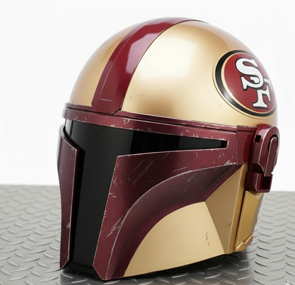 Mandalorian Football Helmet – Custom Star Wars Helmet – SF 49ers
