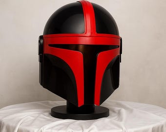 Casco da cosplay, da esposizione e da costume da Mandaloriano nero e rosso / Star Wars