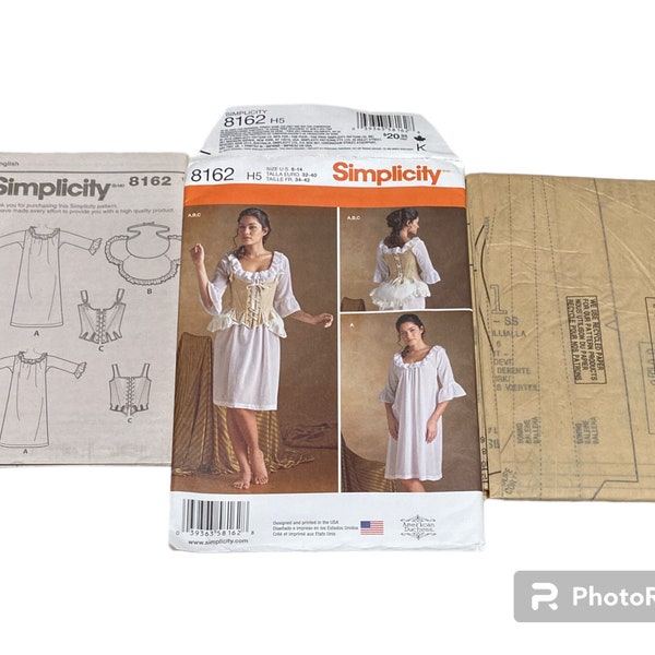 Simplicity 18th Century Undergarments Sewing Pattern Corset Chemise Bum Pad Size 6-14 Halloween costume Cosplay women’s Uncut Pattern