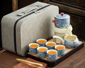 Juego de té automático de cerámica con flores creativas / Juego de té retro / Juego de té para exteriores / Juego de té portátil / Juego de té de viaje / Juego de té personalizado