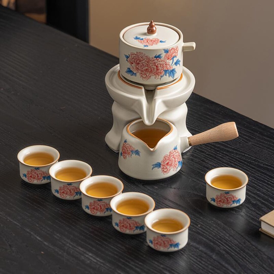 Ceramic Automatic Tea Set | Creative Peony Tea Infuser | Housewarming ...