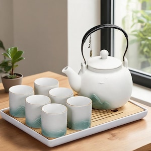 Rough porcelain tea set | Ceramic teapot with handle | Vintage tea set | Tea party tea set | Afternoon tea set | Father's Day gift