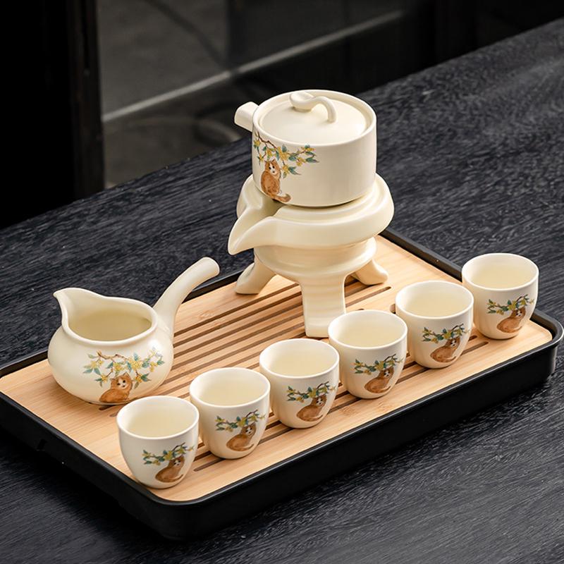 Service à Thé Kung Fu Porcelaine Beige – Théière, Gaiwan, Tasses & Passoire – Set Complet 11 Pièces Style Traditionnel Chinois