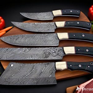 Black Wood 5-Piece Knife Set – Handmade Kitchen Knives with Wooden Handles | Luxury Cooking Knife Set | Chef Gift for Him & Her