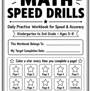 Math Speed Drills Workbook, Printable Addition Subtraction Worksheets, Kindergarten to 2nd Grade Math Practice, Homeschool, Digital Download