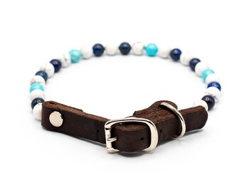 SERENITY dog necklace – Natural calm in lithotherapy | Howlite, Lapis Lazuli & Blue Howlite