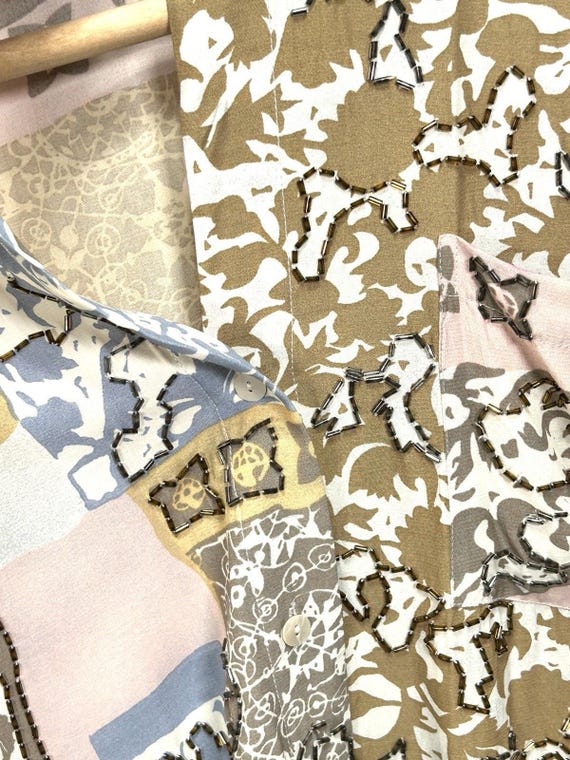 Vintage 90s Cache Artsy Beaded Patchwork Blouse W… - image 9