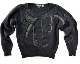 Vintage 80s Lambswool Angora Sweater Women's Ruffle Avant Garde Hong Kong Small