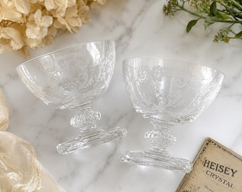 Heisey Oldkolonie Champagner-Coupe Cocktail Sherbetgläser Etched Crystal (2)