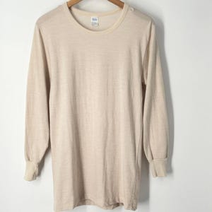 W stylu vintage lat 90., męska, wojskowa, wełniana, termiczna koszula z długim rękawem, beżowa, rozmiar S/M