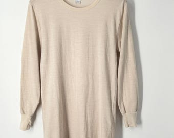 Camisa térmica militar italiana vintage de los años 90 para hombre, de lana, manga larga, color beige, talla S/M.