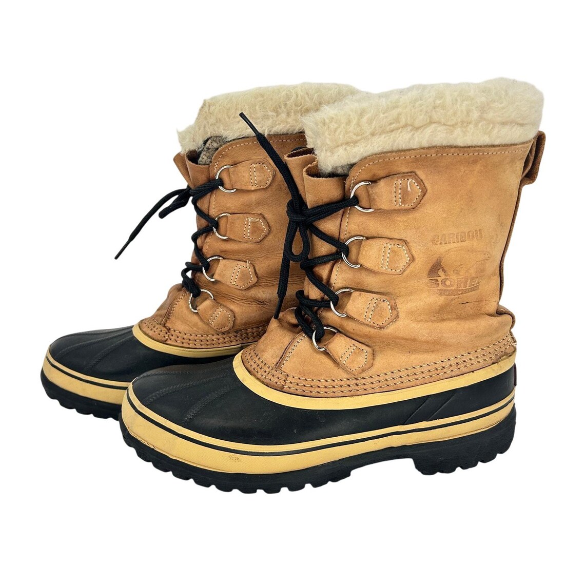 Vtg Sorel Caribou Snow Duck Boots Men's 9 Tan Leather Wool Lined Kaufman Canada, photo 2 of 5