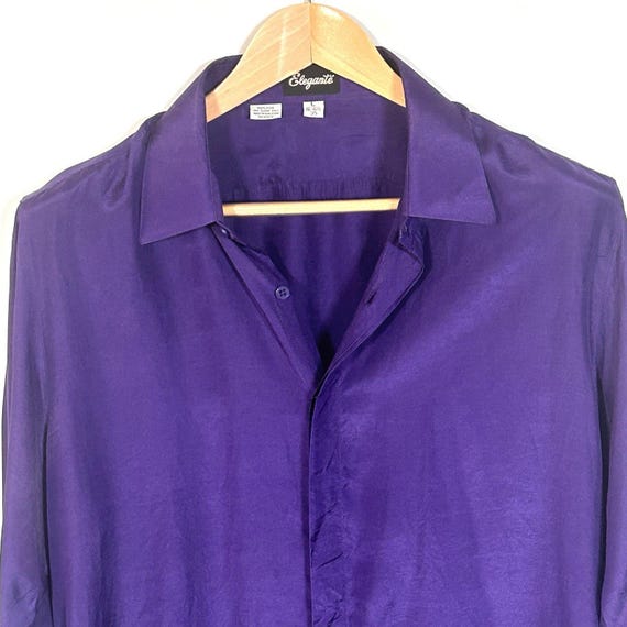 Vintage Elegante Silk Shirt: 1970s Purple Dress S… - image 3