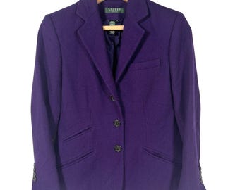 Vintage Ralph Lauren Blazer Women's LRL Wool Preppy Jacket Purple Petite 2P XS