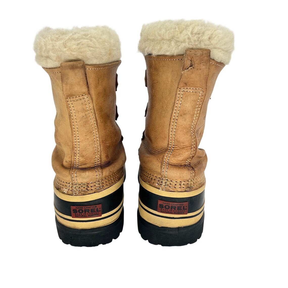 Vtg Sorel Caribou Snow Duck Boots Men's 9 Tan Leather Wool Lined Kaufman Canada, photo 4 of 5