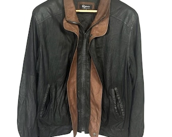 Vintage Remy leren bomberjack heren L zwartbruin, VS gemaakt, maat 38, groot - defect