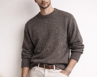 Maglione vintage Lands' End in lana da uomo, taglia M, girocollo, prodotto negli Stati Uniti, anni '80/'90, marrone, taglia M