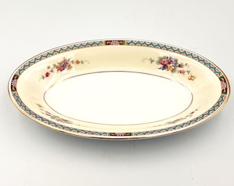 アンティーク H&C ハインリッヒ ゼルプ バイエルン磁器 8.5 インチ オーバル プラッター フローラル ゴールド c.1920