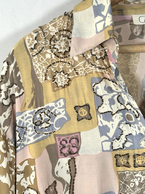 Vintage 90s Cache Artsy Beaded Patchwork Blouse W… - image 5