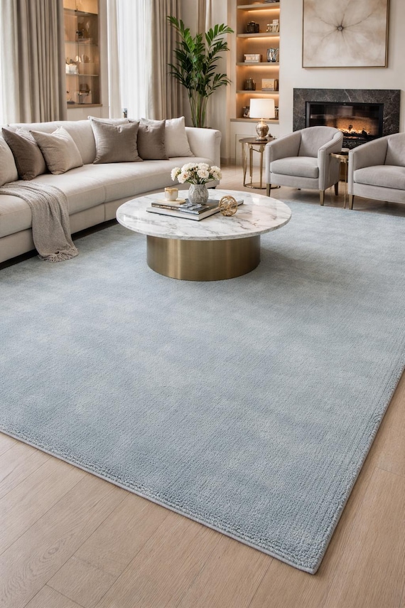 Handmade NK Blue Solid New Zealand Wool Rug – Plush, Durable Area Carpet