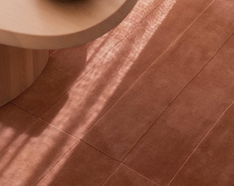 Handmade Tufted Earthy tone Area Rug:  Burnt Sienna Minimalist Soft Carpet