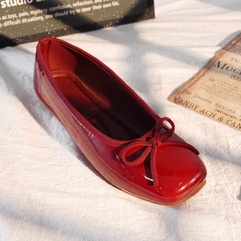 Handmade Comfort Flats,patent Leather Ballet Flats,red Square Toe Shoes — free download