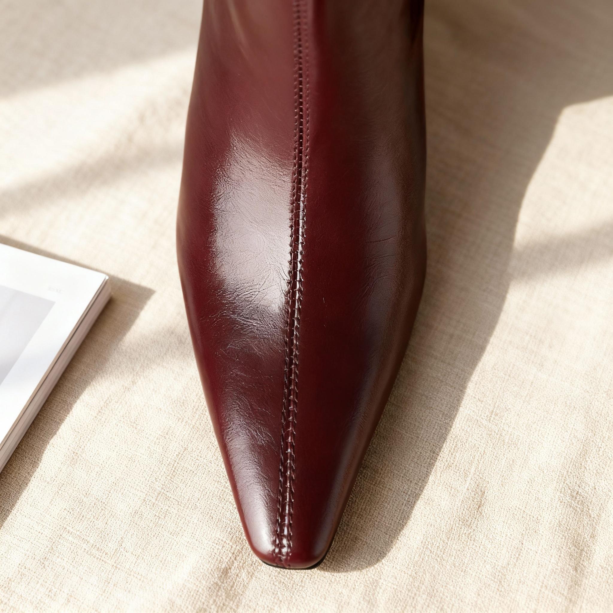 Medium Red Riding Boots Handmade Burgundy Knee High Boots,square Toe Block Heel, Wine Red ...