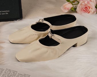 handmade Toe Mary Jane Flats,Minimalist Ballet Flat Shoes, Comfortable Everyday Work Shoes, Elegant Gift for Her