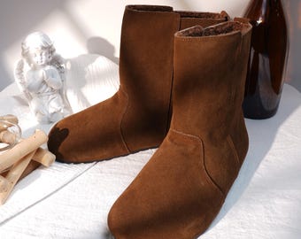 Handmade winter boots,brown suede boots,women warm fur lined boots,cozy winter shoes,soft comfy ankle boots,fall winter gift her