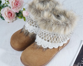 Handmade Brown Winter Ankle Boots for Women, Cozy Fur Trim Snow Boots, Soft Suede Short Boots, Warm Flat Winter Shoes Gift for Her