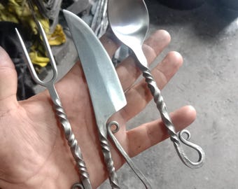 Hand Forged High Carbon Steel Professional Viking Cutlery Set Medieval Kitchen Utensils