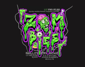 Alfabeto zombi PNG CLIPART: Letras verdes goteando limo - Horror de Halloween
