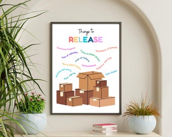 Things to Release Poster, Therapy Office Decor, Counseling Wall Art, Mindfulness Print, Mental Health Resource, Self-Care Growth Mindset