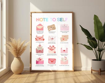 Note to Self Poster, Positive Affirmation Print, Therapy Office Decor, Mental Health Wall Art, Self Care Reminder, Mindfulness Classroom
