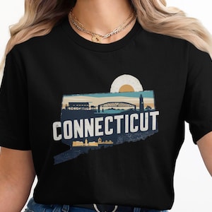 Connecticut T-Shirts, CT State Silhouette, Landmark Graphic Tees, Travel Souvenir Shirt, New England, State Pride Apparel