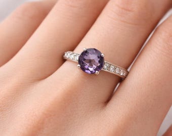 Sterling Silver 8mm Amethyst Ring | Round Cut February Birthstone