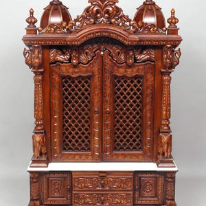 Hindu Pooja Mandir with Doors |Handmade Temple with Drawers