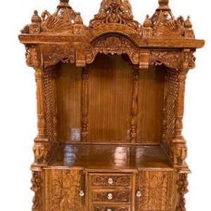 Duty Free, Handmade Temple with Drawers Hindu Pooja Mandir with Doors |