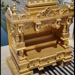 Templo de madera de diseño indio libre de impuestos con cajones de almacenamiento, tallado tradicional de Pooja Ghar, mandir hindú de adoración