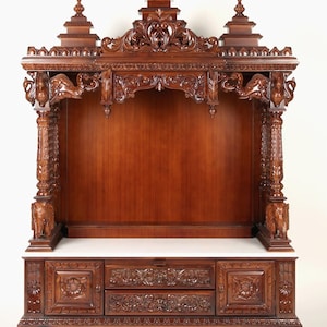 wood traditional carving pooja mandir home Temple Wooden Temple worship puja room temple alter spiritual gift teak