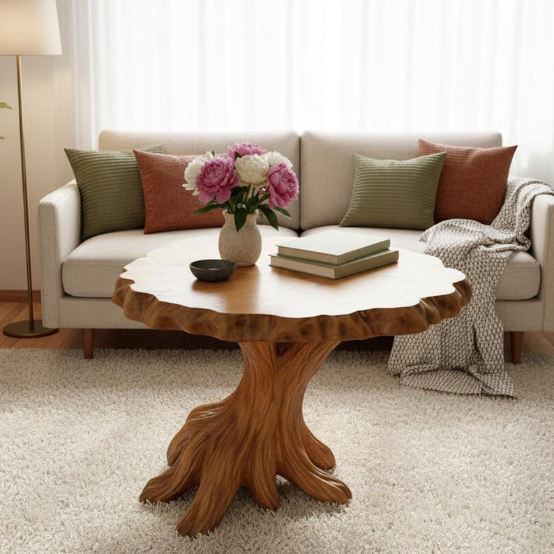 Tree Ring Table Round Coffee Table Tree Trunk Solid Wood Live Edge Furniture Driftwood ...