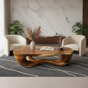 Live Edge Couchtisch handgeschnitzter recycelter Massivholz Couchtisch Treibholz Skulptur Kunsttisch
