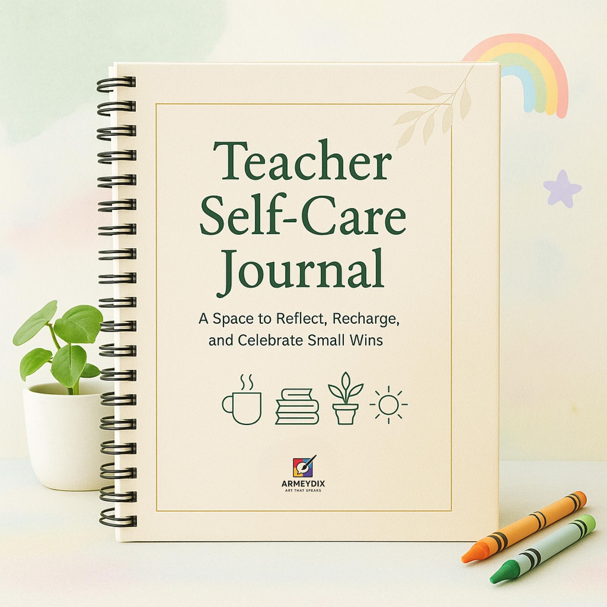 Personalized Teacher Self-Care Journal Wellness & Reflection Planner Gift
