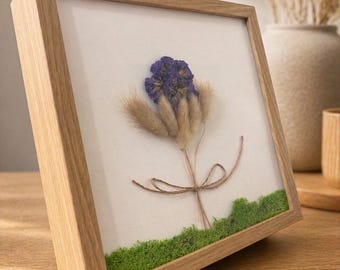 Pressed Dried Flower Frame, Botanical Wall Art, Natural Wood Shadow Box, Handmade Floral Decor, Minimalist Nature Art
