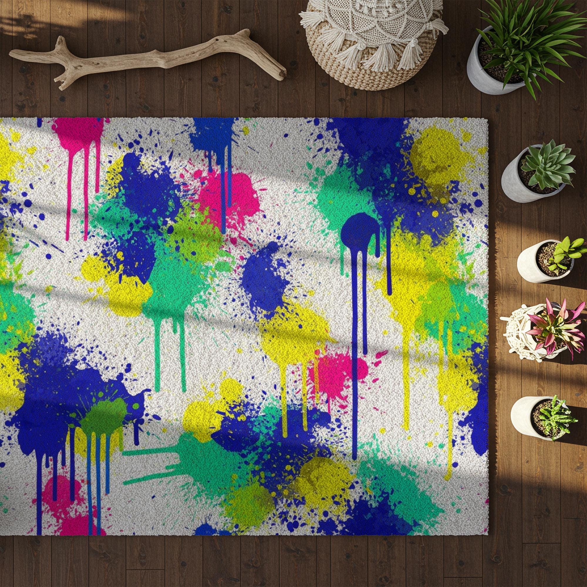 Sand Spatter Pattern Rug Paint Splatter Area Rug: Colorful Modern Abstract Carpet for Living ...