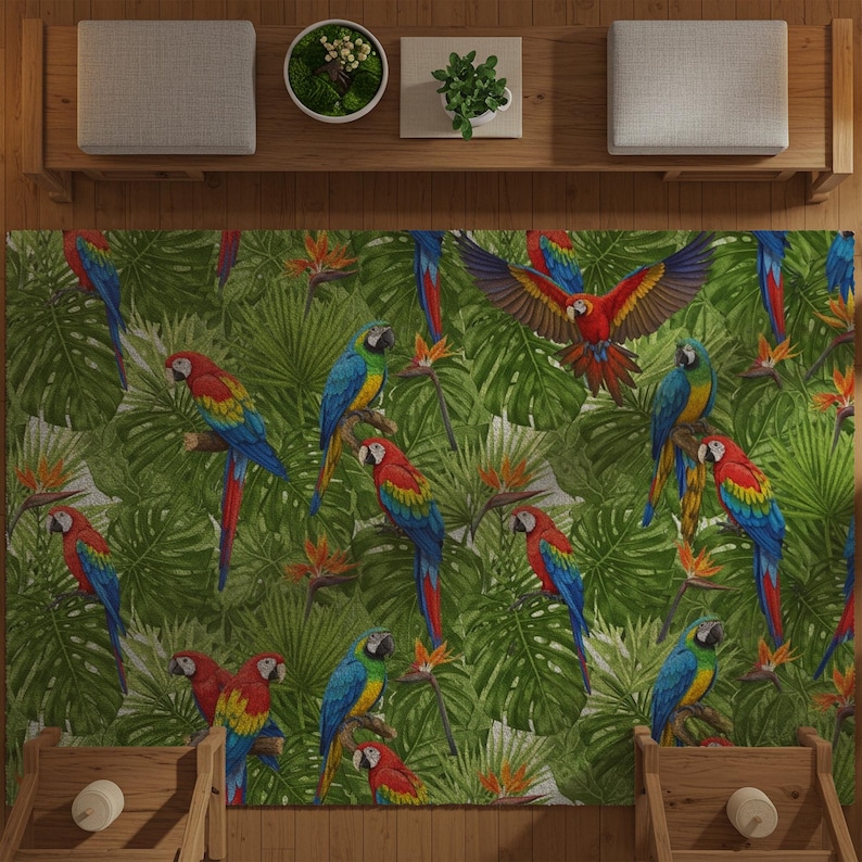 Vasa Parrot Rug Tropical Parrot Area Rug: Colorful Jungle Bird Carpet for Living Room ...