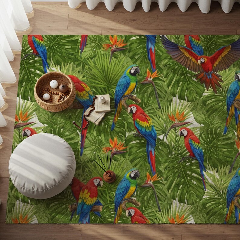 Vasa Parrot Rug Tropical Parrot Area Rug: Colorful Jungle Bird Carpet for Living Room ...
